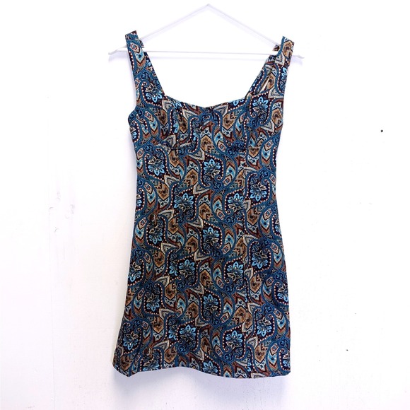 Italian Floral Paisley Women Dress Medium Mini Sheath Blue Boho ITALY Twenty5A - Picture 1 of 12